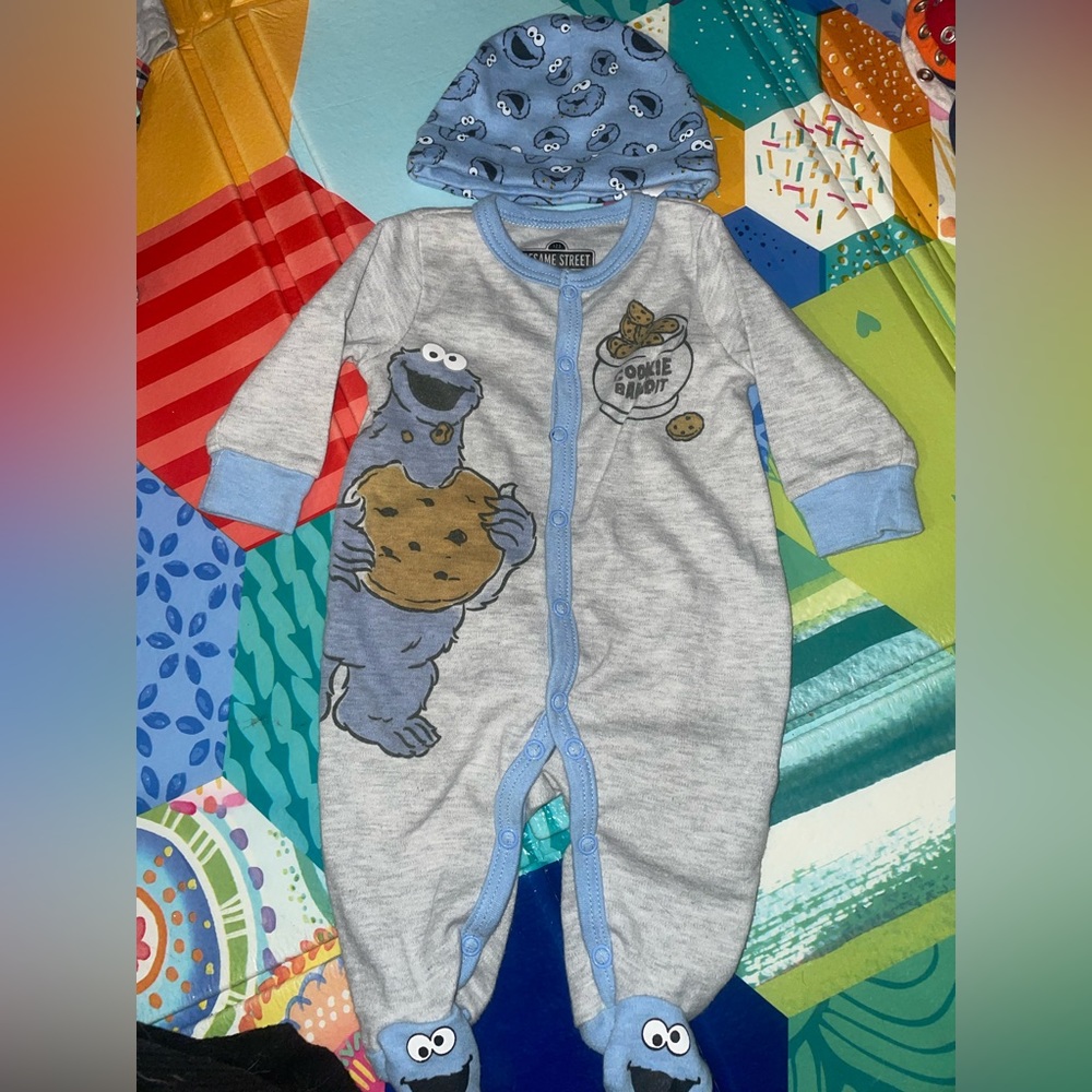Cookie Monster onesie with hat